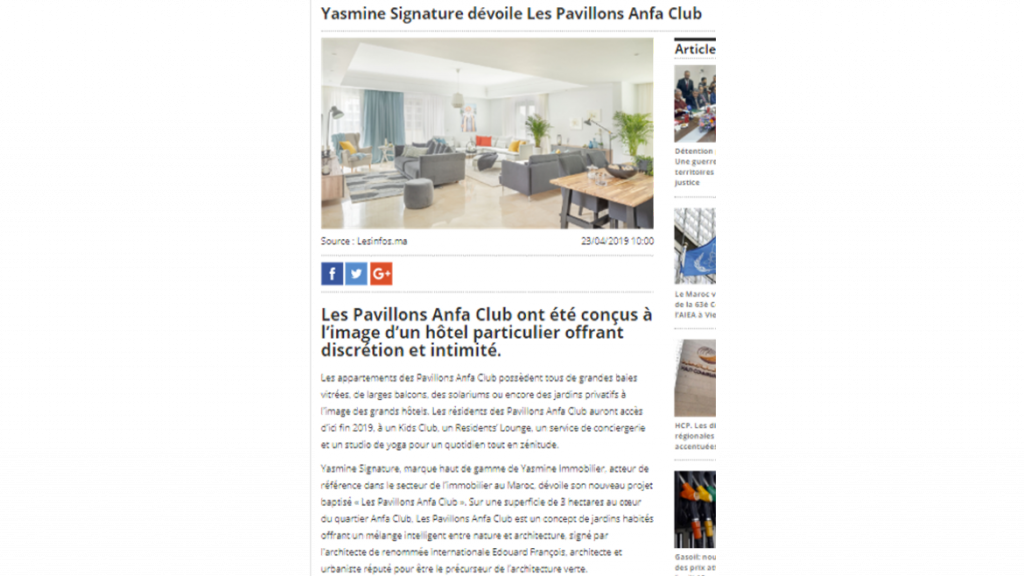 Yasmine Signature dévoile Les Pavillons Anfa Club