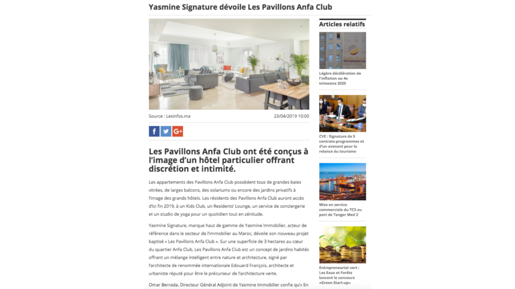 Yasmine Signature dévoile Les Pavillons Anfa Club