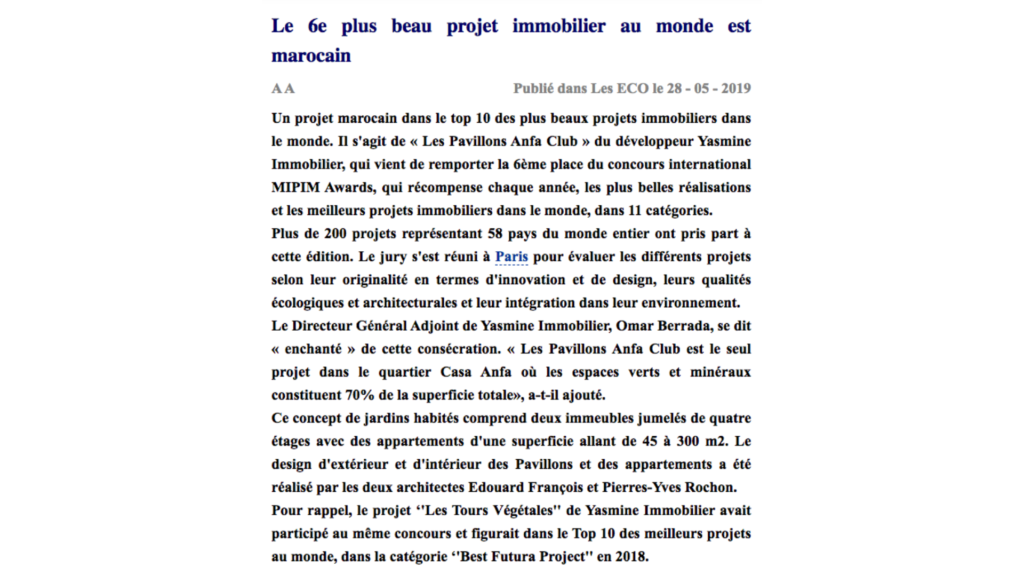 LPAC classé 6ème meilleur projet résidentiel dans le monde