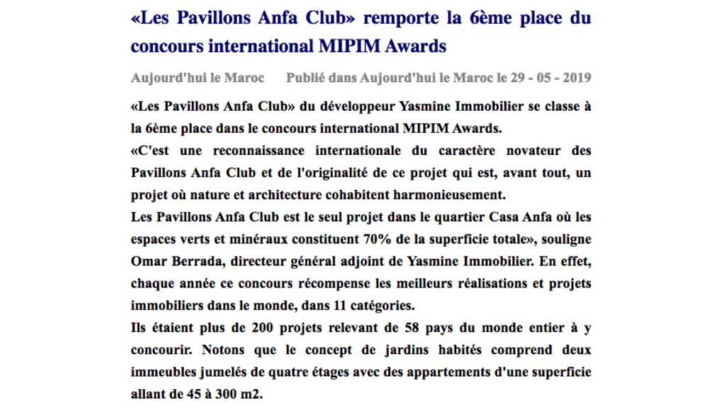 LPAC classé 6ème meilleur projet résidentiel dans le monde