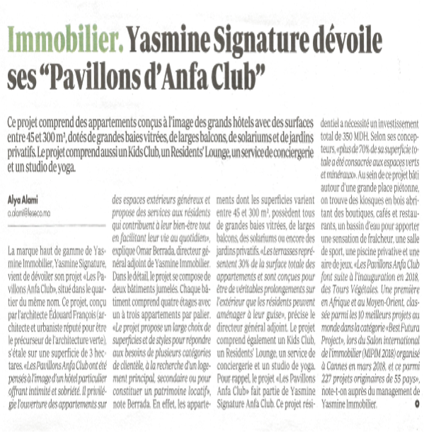 Yasmine Signature dévoile Les Pavillons Anfa Club