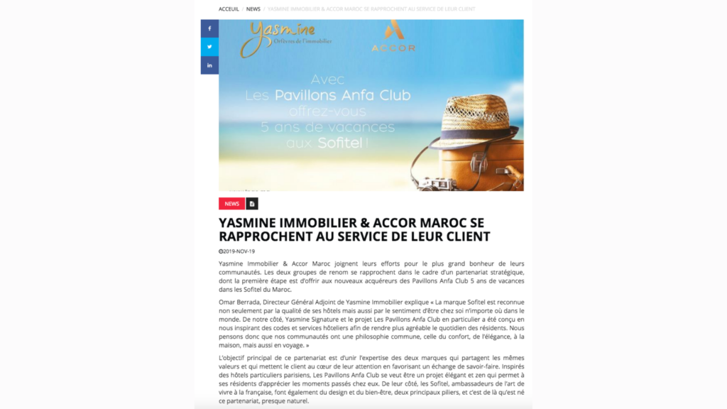 Partenariat Yasmine et ACCOR