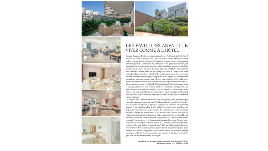 L’art de vivre dans Les Pavillons Anfa Club